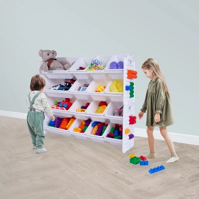 UNiPLAY Toy Organizer With 16 Removable Storage Bins And Block Play Panel, Multi-Size Bin Organizer - Image 3