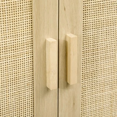 HOMCOM Accent Cabinet, Sideboard Buffet Cabinet With Rattan Doors, Adjustable Shelf And Metal Base, Boho Storage Cabinet, Natural - Image 5