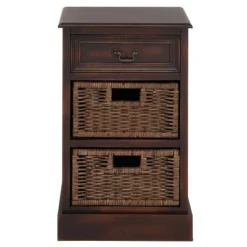 Farmhouse Wooden Side Chest With Basket Drawers Maroon - Olivia & May