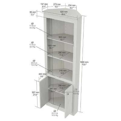 70.02" 2 Doors Corner Bookshelf Washed Oak - Inval - Image 4