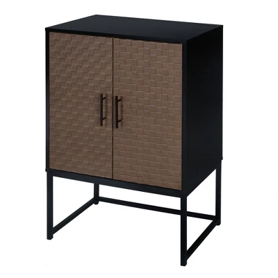 Arina 2 Door Leatherette With Bands Weaving Vision High Accent Cabinet With Adjustable Shelf - The Pop Home - Image 3