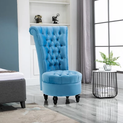 HOMCOM Retro High Back Armless Royal Accent Chair Fabric Upholstered Tufted Seat For Living Room, Dining Room And Bedroom - Image 2