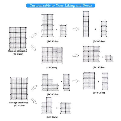 Costway 12 Cube Grid Wire Organizer Wardrobe Shelves Bookcase DIY