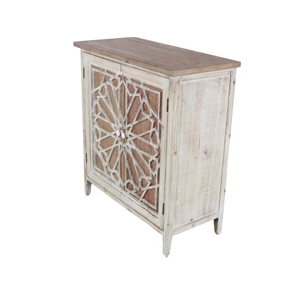 Natural Geometric Patterned Wood Cabinet Brown - Olivia & May - Image 17