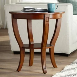 Elm Lane Farmhouse Rustic Cherry Wood Round Accent Side End Table 26" Wide Natural Curving Legs Living Room Home House Entryway