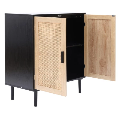 LuxenHome Black And Brown Wood 2-Door Storage Cabinet. - Image 11