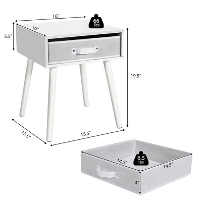 Costway Set Of 2 Mid-Century Nightstand End Accent Bedside Table W/ Drawer Rustic WhiteBrown - Image 3