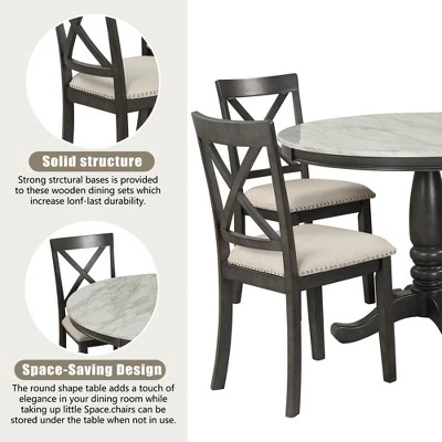5-Piece Dining Set With Solid Wood Table And 4 Chairs, Gray - ModernLuxe - Image 10