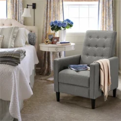 Yaheetech Fabric Tufted Upholstered Recliner Sofa Chair Adjustable Back & Footrest