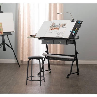 Core Drawing Table And Stool Set Charcoal Black/White - Studio Designs - Image 18