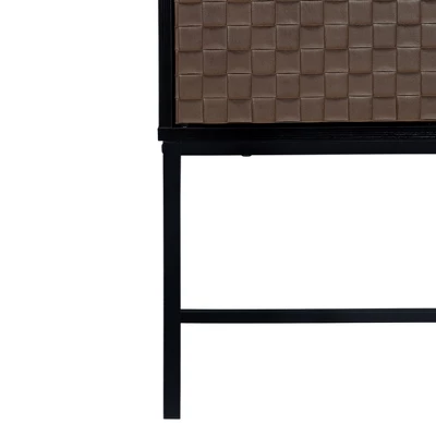 Arina 2 Door Leatherette With Bands Weaving Vision High Accent Cabinet With Adjustable Shelf - The Pop Home - Image 8