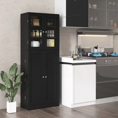 Costway Tall Storage Cabinet Kitchen Pantry Cupboard With Tempered Glass Doors & Shelves Black/White
