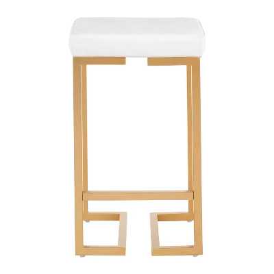 Set Of 2 Midas 26" Contemporary Glam Counter Height Barstool Gold/White Velvet Cushion - LumiSource - Image 5
