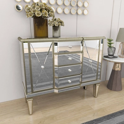 Glam Mirrored Rectangular Storage Cabinet Silver - Olivia & May - Image 20