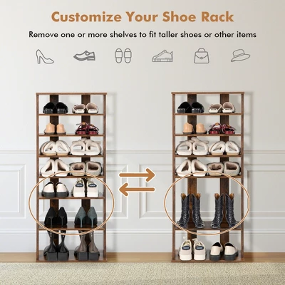Costway Patented 7-Tier Double Rows Shoe Rack Vertical Wooden Shoe Storage Organizer Rustic White/Brown - Image 5