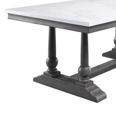Yabeina Dining Table Marble/Gray Oak Finish - Acme Furniture - Image 2