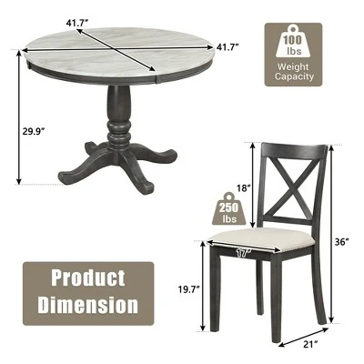5-Piece Dining Set With Solid Wood Table And 4 Chairs, Gray - ModernLuxe - Image 2