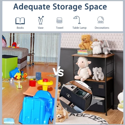 Costway 2 Drawer Dresser W/Shelf Storage Tower Nightstand End Table Chest Black - Image 9