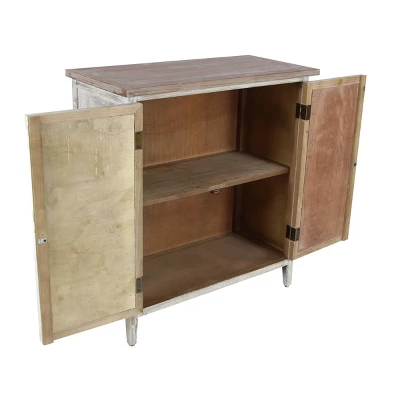 Natural Geometric Patterned Wood Cabinet Brown - Olivia & May - Image 4