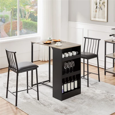 Yaheetech 3pcs Vintage Space-saving Counter Table Set With 3-layer Side Storage Shelf For Kitchen - Image 2