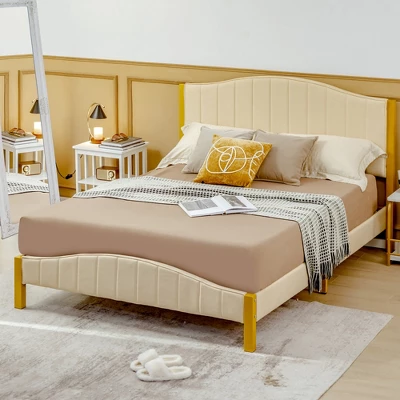 Costway FullQueen Size Upholstered Bed Frame Mattress Foundation Platform Quilted Headboard - Image 4