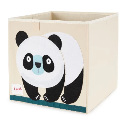 3 Sprouts Children's Large 13 Inch Foldable Fabric Storage Cube Box Panda Bear Toy Bin With Blue Peacock Toy Bin