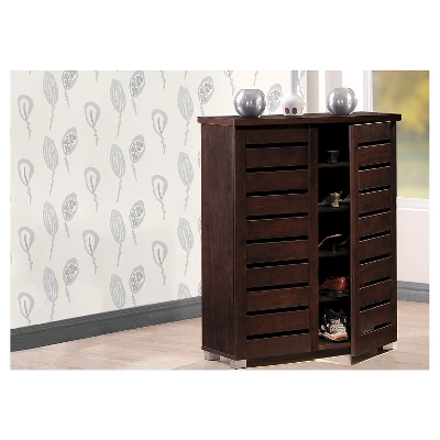 Adalwin Modern And Contemporary 2-Door Wooden Entryway Shoes Storage Cabinet - Dark Brown - Baxton Studio - Image 4