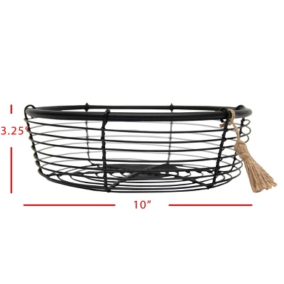 Black Metal & Jute Fruit Basket - Foreside Home & Garden - Image 3