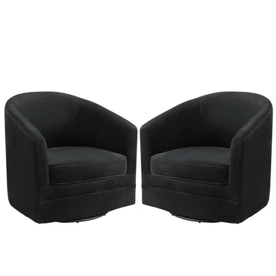 Costway Set Of 2 Modern Swivel Barrel Chair Velvet Accent Chair With Metal Base - Image 7