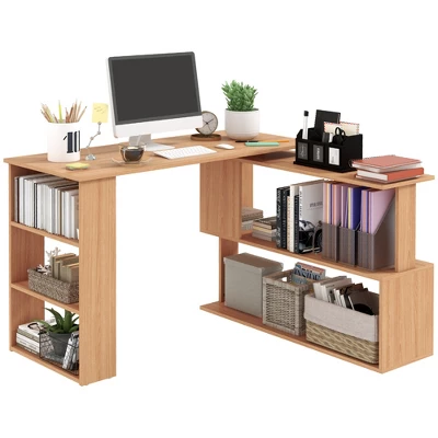 HOMCOM 360° Rotating Home Office Desk L Shaped Corner Computer Desk With Storage Shelves, Writing Table Workstation - Image 8