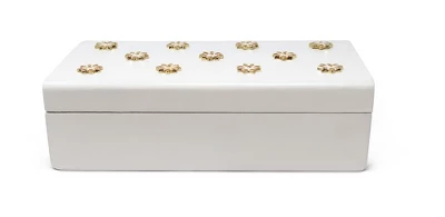 Classic Touch White Wooden Decorative Box With Gold Flower Beads - Image 3