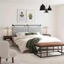 Button Tufted Wall Mount Headboard King Feather Gray/Matte Black - Nathan James