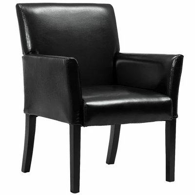 Costway Set Of 2 PU Leather Guest Chairs Reception Side Arm Chairs Upholstered Wood Leg - Image 6