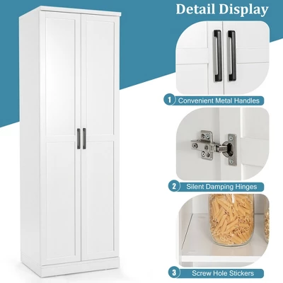 Costway 70'' Storage Cabinet Freestanding Pantry Cabinet W/2 Doors & 5 Shelves White - Image 8