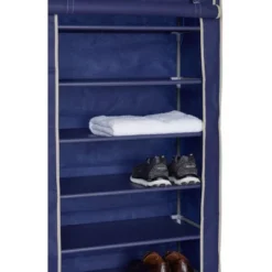 Home Basics 8 Tier Portable Polyester Shoe Closet, Navy