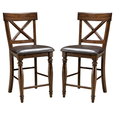 Set Of 2 24" Kingston X Back Counter Height Barstools With Faux Leather Seat Dark Raisin Finish - Intercon
