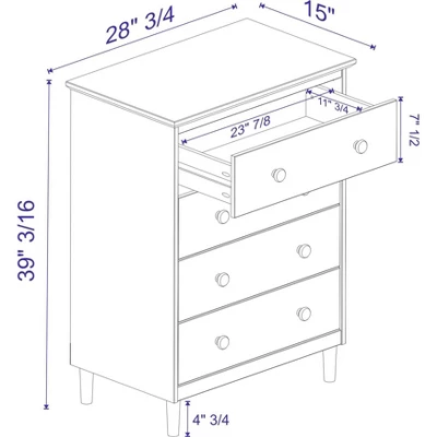 Stiva Classic Mid-Century Modern Vertical 4 Drawer Dresser - Saracina Home - Image 4
