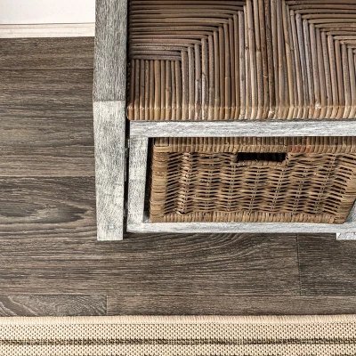 Happimess Rustic 43.3" 3 Drawer Wicker Storage Bench, Gray - Image 4