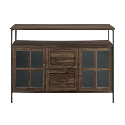 Adonis Transitional Industrial 3 Door Tiered Buffet Dark Walnut - Saracina Home - Image 3
