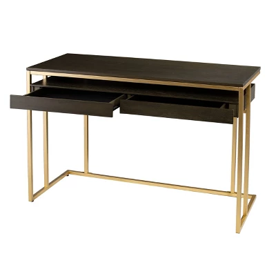 Quinal Writing Desk With Storage Brown/Gold - Aiden Lane - Image 10