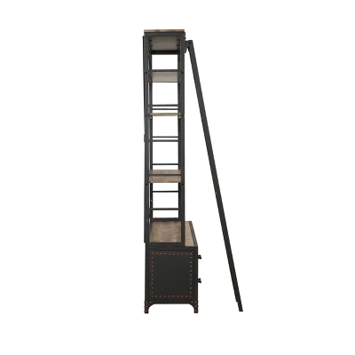 83" Actaki Bookshelf And Ladder Sandy Gray - Acme Furniture