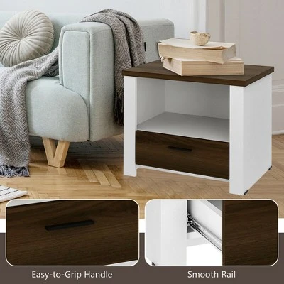 Costway Accent Nightstand With Drawer And Open Shelf Sofa End Table Bedroom Living Room - Image 6