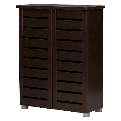 Adalwin Modern And Contemporary 2-Door Wooden Entryway Shoes Storage Cabinet - Dark Brown - Baxton Studio - Image 2