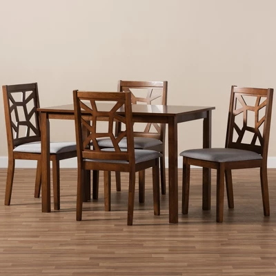 5pc Abilene Walnut Finished Dining Set Gray/Brown - Baxton Studio - Image 4