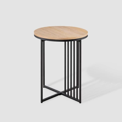 Modern Metal Bar Round Side Table Coastal Oak/Black Saracina Home - Image 4