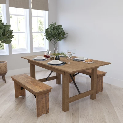 Merrick Lane Antique Solid Pine Folding Farmhouse Style Bench - Image 5