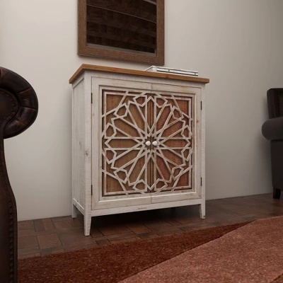 Natural Geometric Patterned Wood Cabinet Brown - Olivia & May - Image 6
