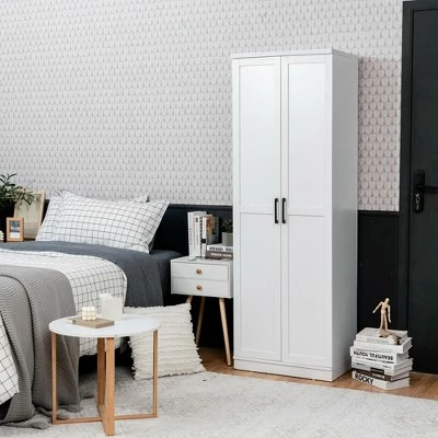 Costway 70'' Storage Cabinet Freestanding Pantry Cabinet W/2 Doors & 5 Shelves White - Image 3