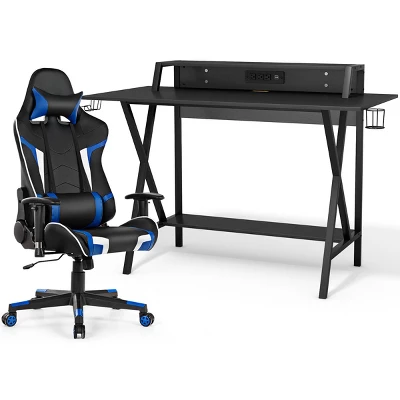 Tangkula Gaming Desk& Massage Gaming Chair Set Gamer Workstation With Headphone Hook - Image 5