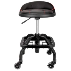 Powerbuilt 330 Pound Capacity Padded Rolling Shop Seat With Lumbar Support